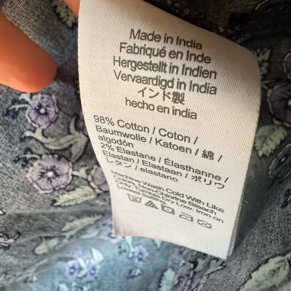 J. Crew Ruffleneck Teal Purple Floral Long Sleeve Poplin Blouse Large - Picture 8 of 9